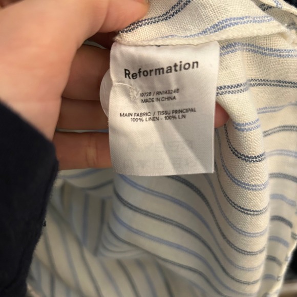 Reformation Malcom Linen Dress, Blue Striped Mini Dress Long Sleeve XS - Picture 9 of 9